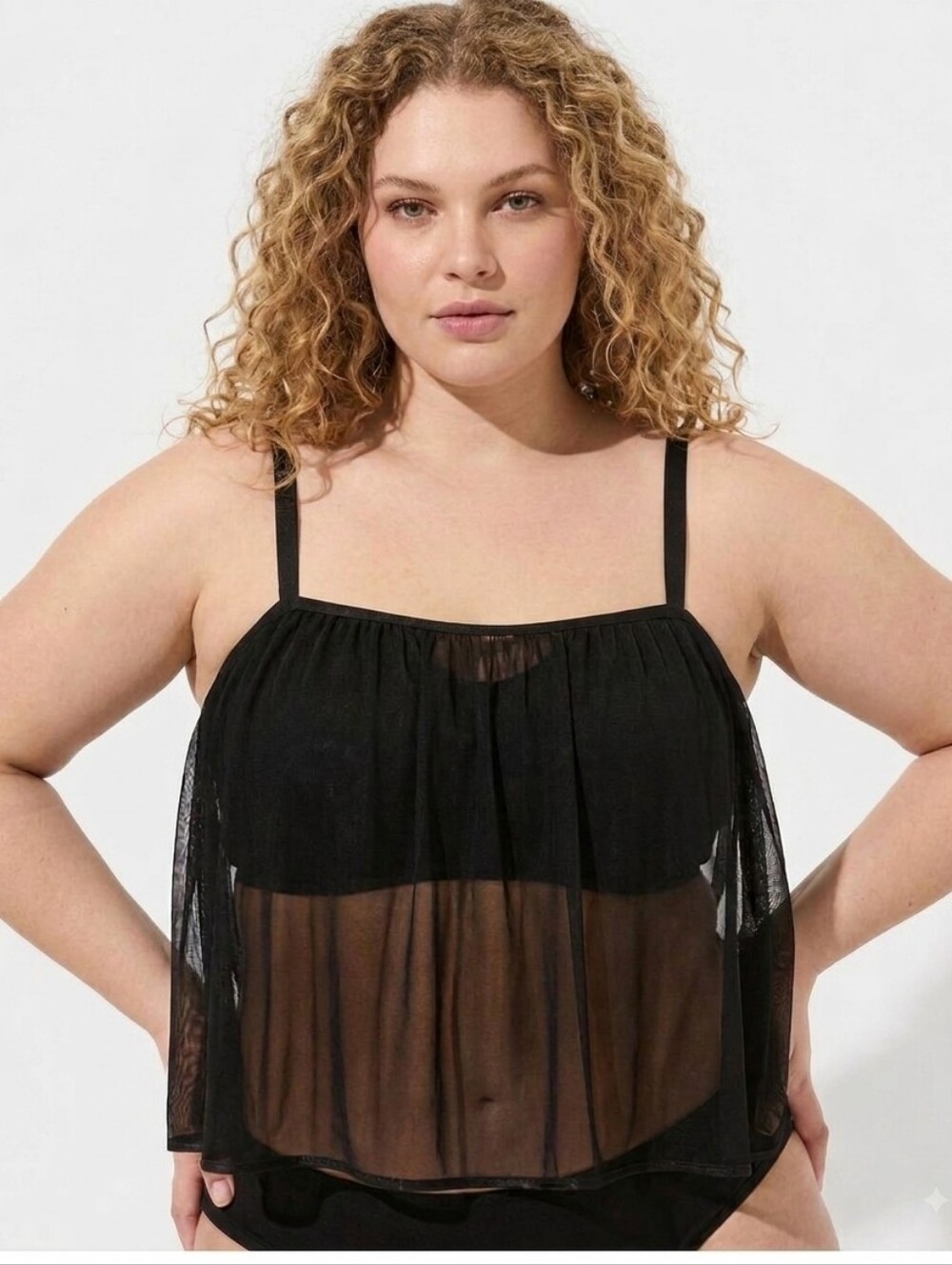 Torrid Playful Sheer Mesh Black Flowy Camisole Top - Women's Intimates Nwt 00x